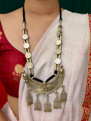 The Mahadevi Lambani Coin & Moon Necklace with Black Threads