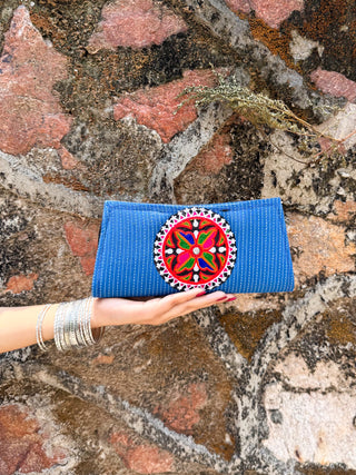 Aasmani Kutchi Wallet with Embroidered Patch