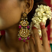 Load image into Gallery viewer, Nanda | Chandbaali Style Jhumke with Pink Stones | Kanak ~ Kundan for Teej
