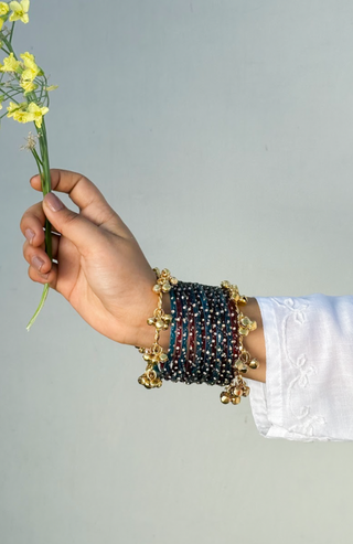 Dhalti Shaam Roshna Stack - Blue & Maroon with Sunehri Ghunghroo Bangles | Rang Barse