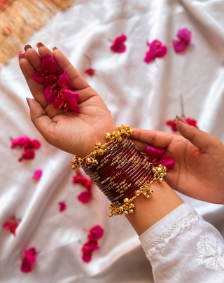 Rajrani Maroon Ratnaara Bangles with Sunehri Ghunghroo Bangles | Rang Barse