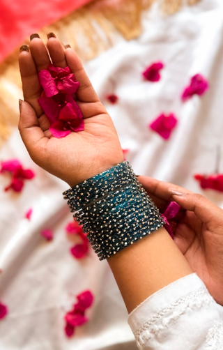 Morni Deep Blue Roshna Bangles  (Set of 12) | Rang Barse