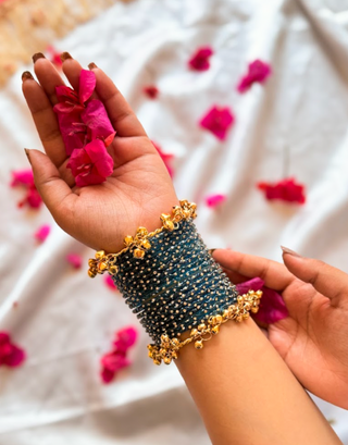 Morni Deep Blue Roshna Bangles with Sunehri Ghunghroo Bangles | Rang Barse