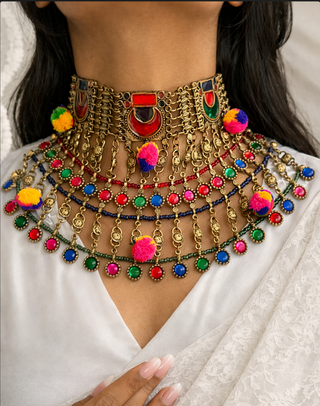 The Sunehri Maharani Afghan Necklace with Thread Work