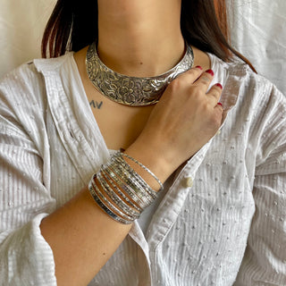 The Silver Summer Combo ~ Ayesha Silver Textured Hasli & Silver Textured Bangles