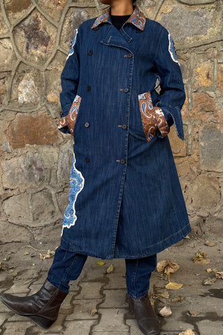 The Winter Meadow Denim Trench Coat | Size : M to L | Hasrat Gully