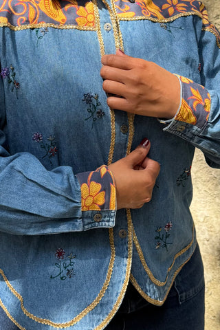 The Winter Bloom Denim Shirt | Size : L to XL | Hasrat Gully