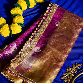 Purple Banarsi Style Dupatta with Golden Zari Border | Warq October'24