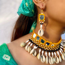 Load image into Gallery viewer, Mina | Jhilmil | Yellow Fabric &amp; Mirrorwork Choker with Earrings| Holi Party

