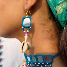 Load image into Gallery viewer, Firuzeh | Jhilmil | Blue Fabric &amp; Mirrorwork Choker with Earrings| Holi Party
