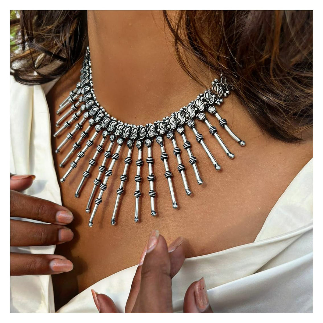Padmini - Traditional Rajasthani Necklace Chain Embedded with Spikes // Sona Chandi